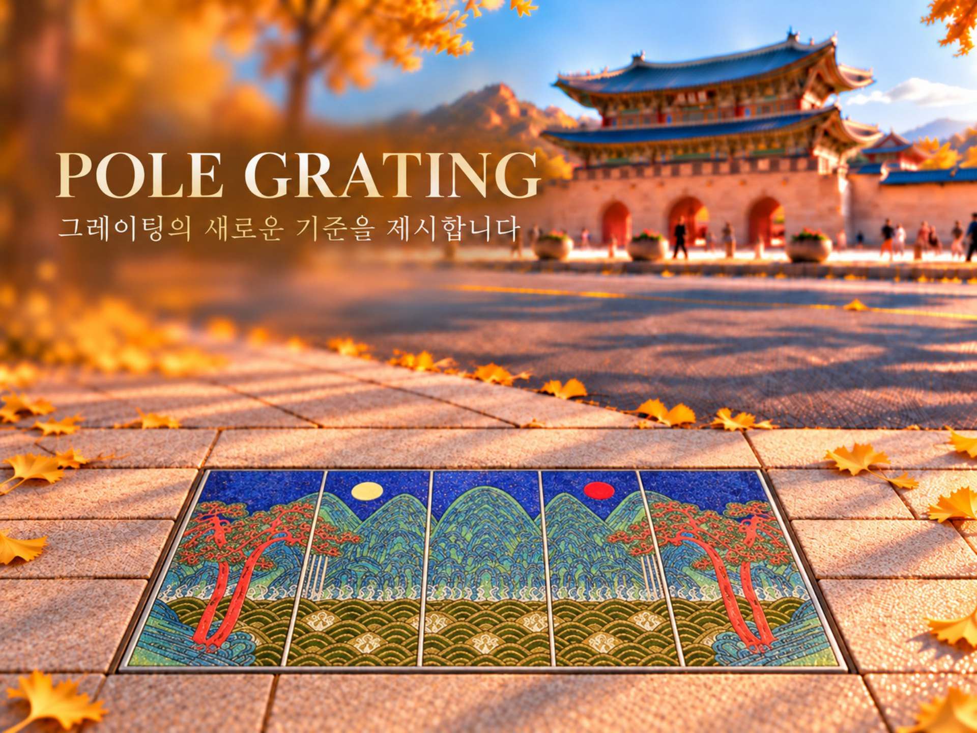전통 건축과 일월오봉도 그레이팅을 담은 폴그레이팅 브랜드 비주얼